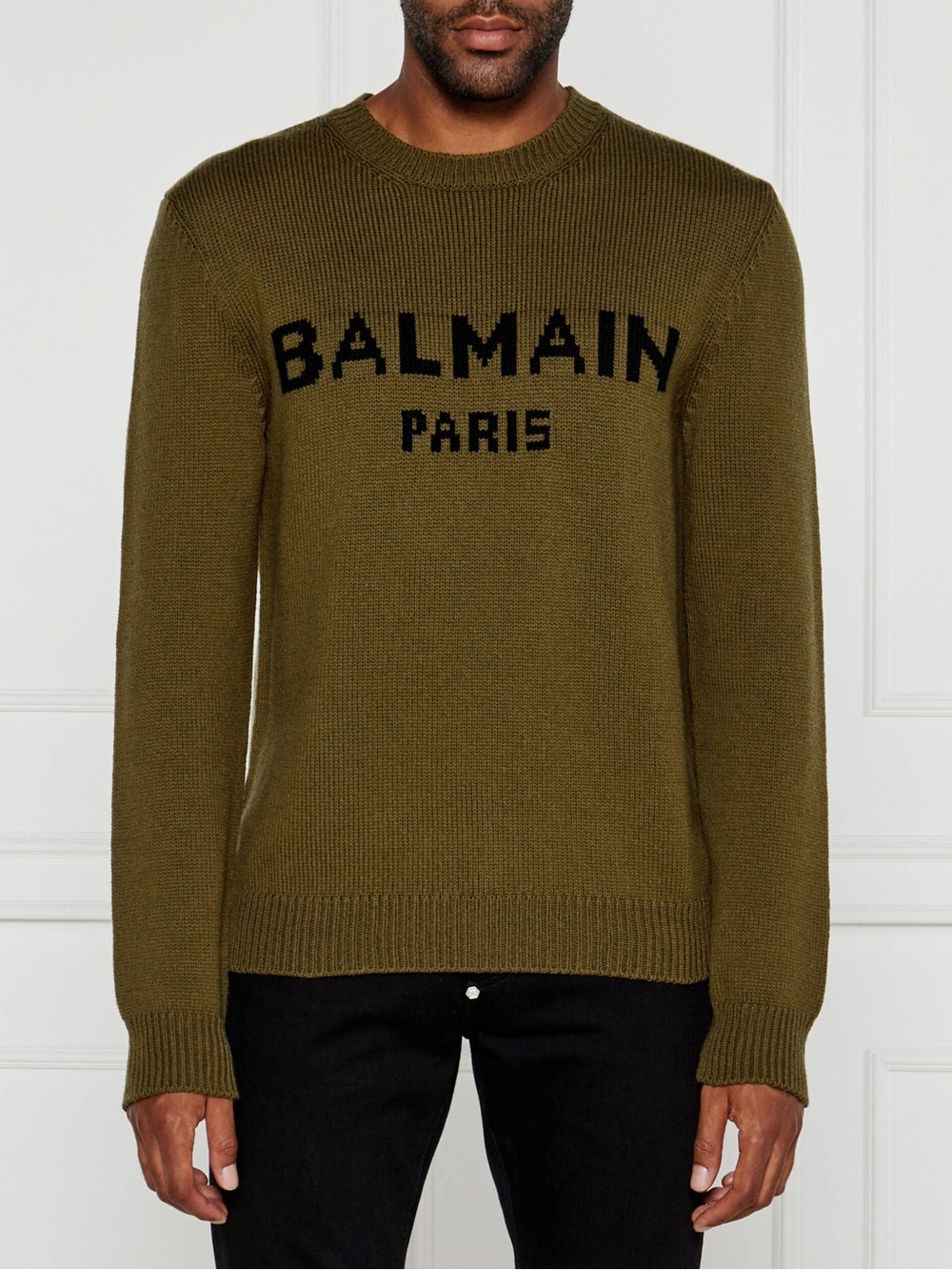 Balmain Paris Men’s Crewneck Sweater in Olive Green